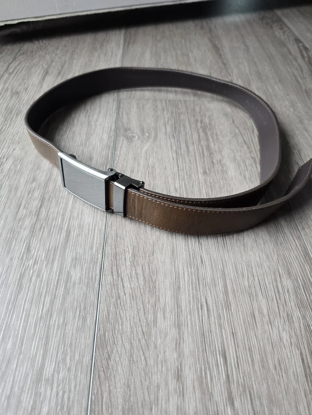 SlideBelts Brown Leather Ratchet Belt Adjustable No Hole Gunmetal Buckle Men's